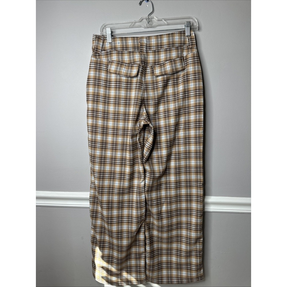 Hollister Plaid High Rise Baggy Wide Leg Pants Sz 3 R/26W Soft Tan Career School - Picture 4 of 8